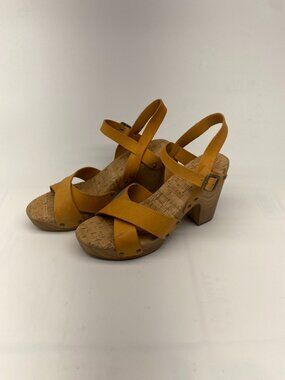 Kork-Ease Womens Leather Orange Strap Cork Heel Sandal Sz 10